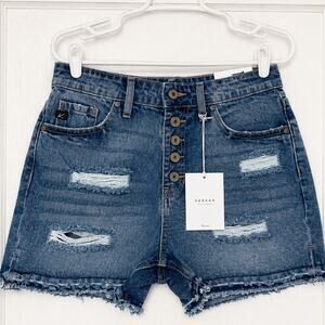 KanCan Women’s High Rise Distressed Denim Shorts Size 7/27 Button Fly NWT